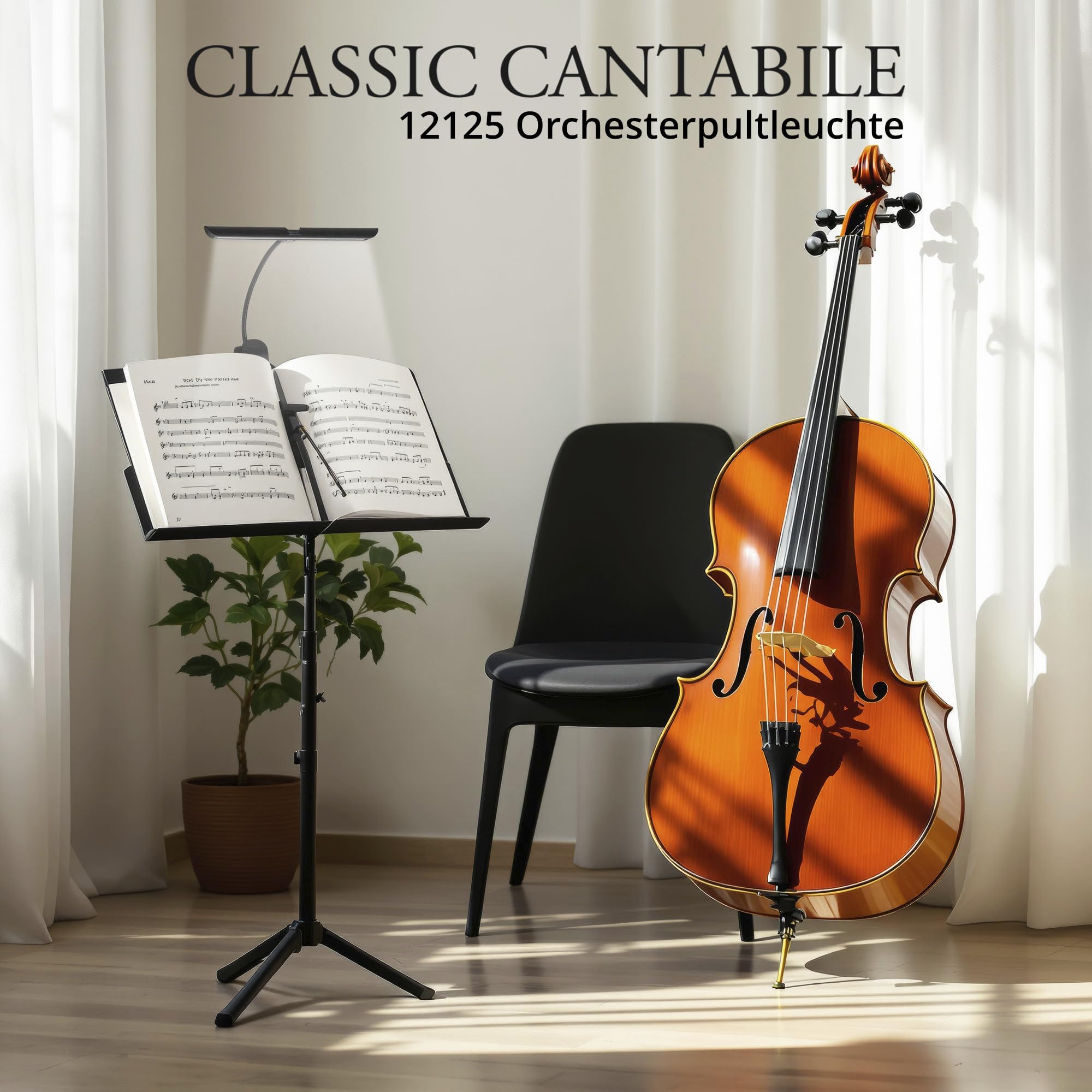 Classic Cantabile SM Notenpultleuchte Easy - Dimmbare, flexible Klemmlampe LED mit Memory-Funktion - Tischlampe mit Schwanenhals - Warm-weißes Licht, 18 LEDs - Pultleuchte - Klavierlampe in Schwarz