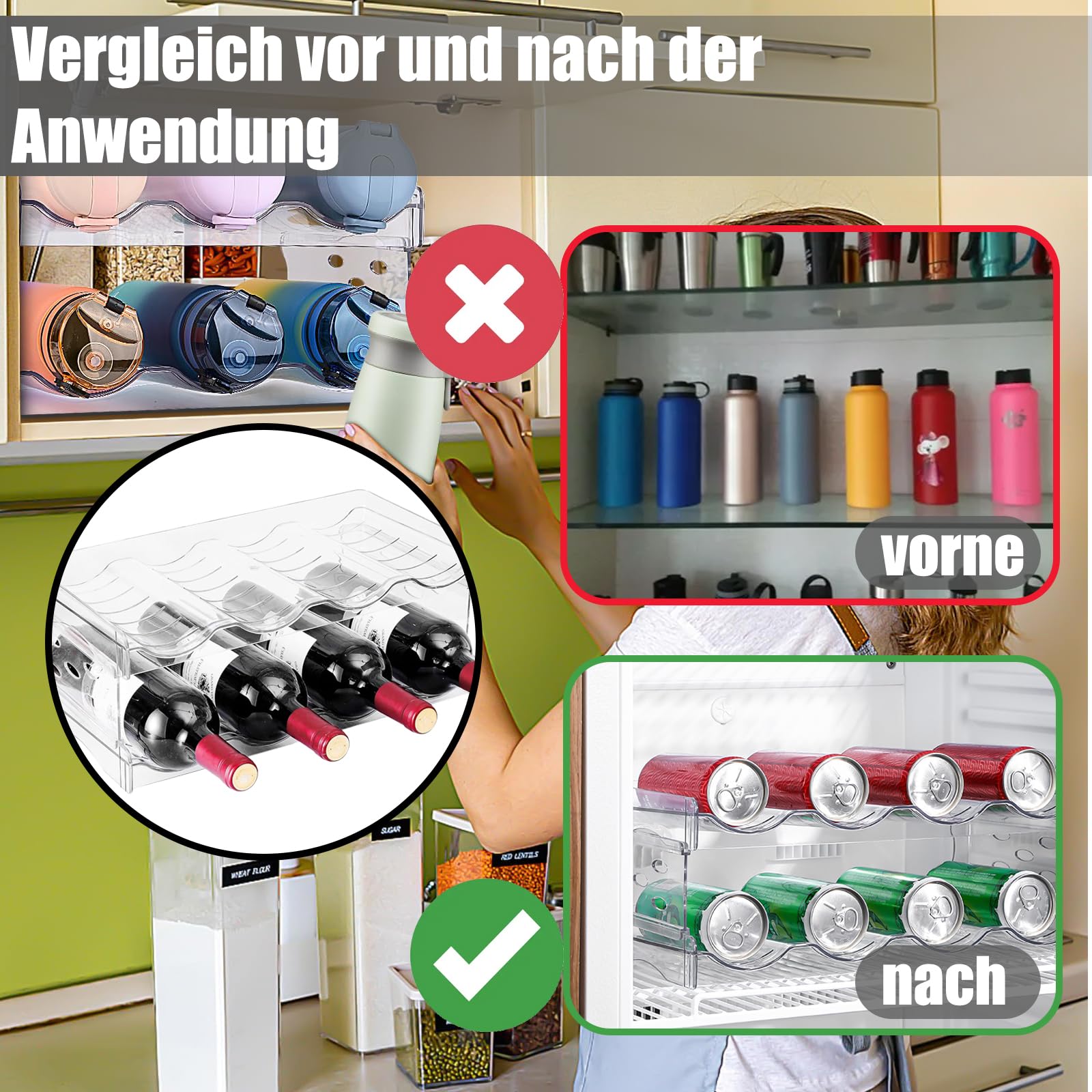 Portabottiglie Plastica Impilabile Per 8 Bottiglie - Organizzatore Per Frigorifero, Cucina O Dispensa - Foto 12