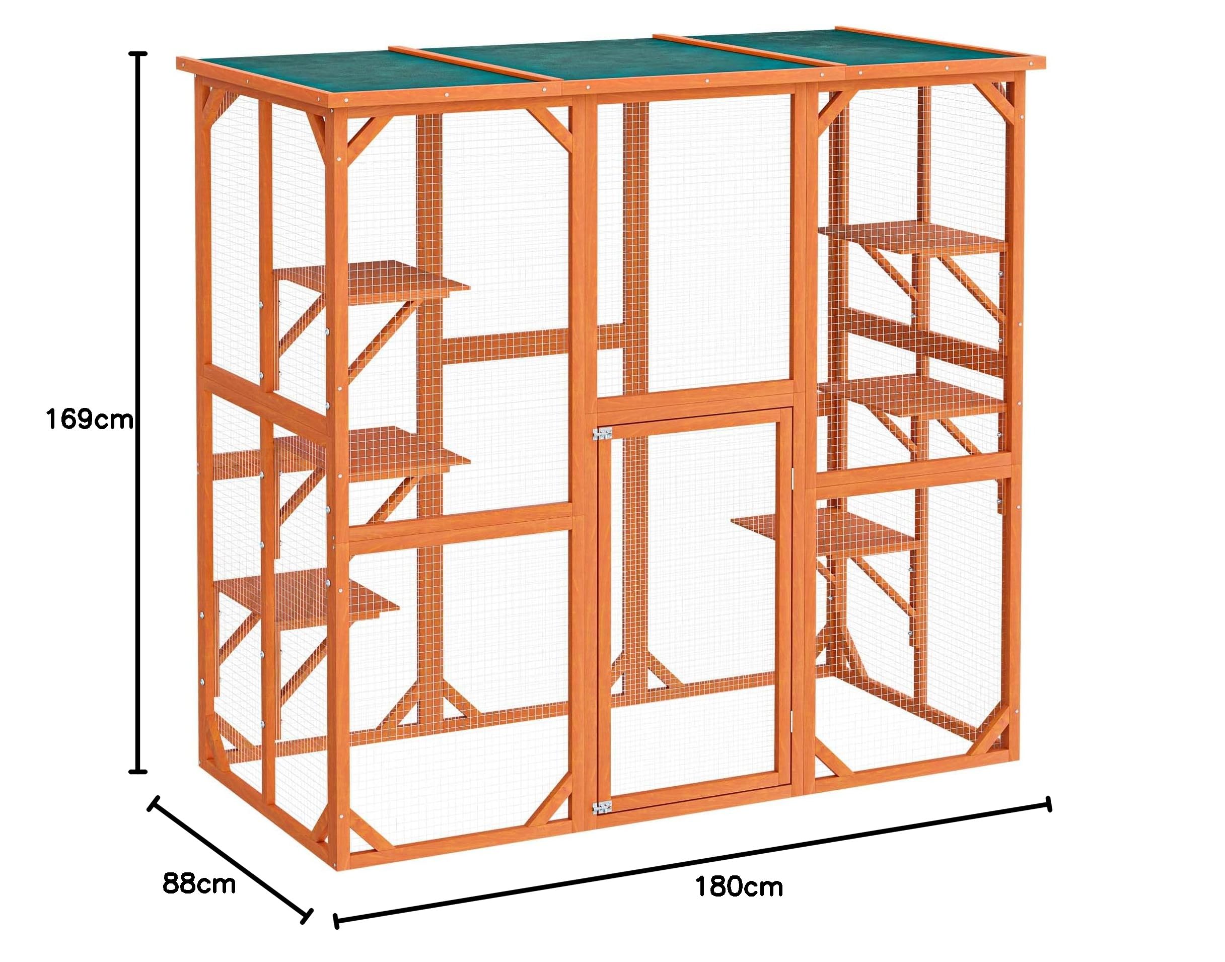Wiltec Woliera dla kota 68 x 82 x 166,5 cm, wybieg na balkon i do ogrodu, bezpieczna klatka z siatką ochronną, 6 poziomów, stabilna konstrukcja
