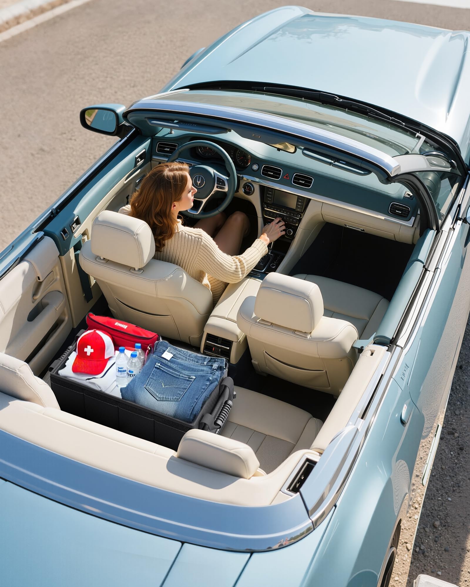 HOTOR Car Trunk Organizer - Foldable Trunk Organizer for SUV, Car Storage with Reflective Strips & Securing Cover, Large Capacity Car Accessories for Truck, Van & Sedan, Black, 22.1" x 12.6" x 11.0"