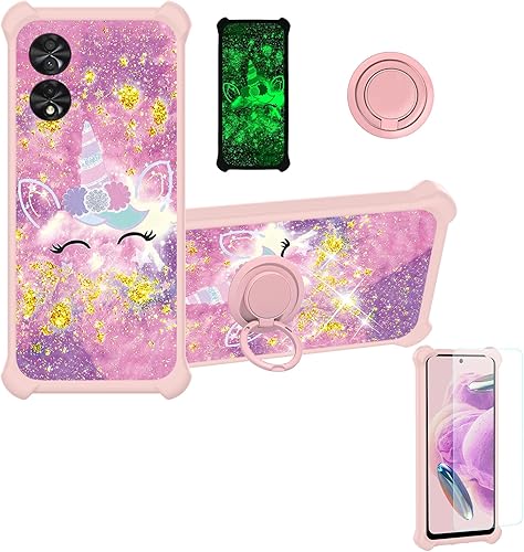 Miniatura 178 de Cricket Debut S2 - Funda compatible con AT&T Calypso 4 U380AC U380AA con protector de pantalla de vidrio templado, soporte de anillo, purpurina