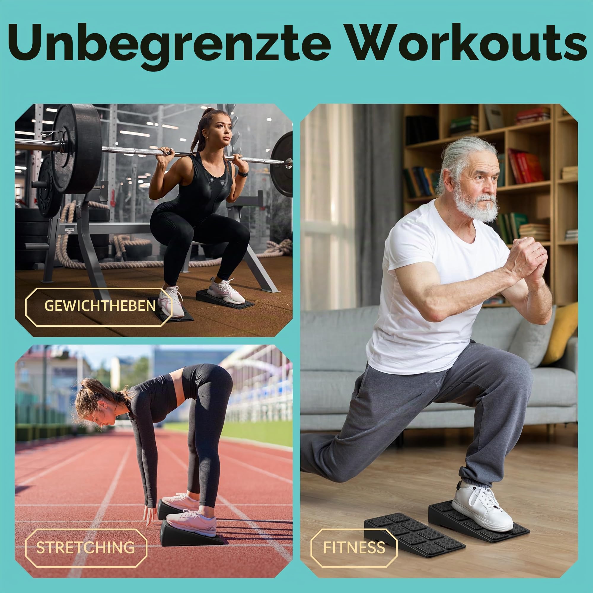 Squat Wedge – Kniebeugen-Keil-Block 235,9 kg Tragkraft – Schrägbrett für Wadendehnung – Wadendehner, schräges Brett – Yoga-Blöcke