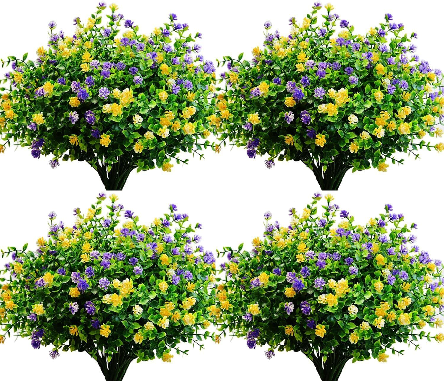 LADADA Artificial Flowers Outdoor Fake Plants Spring Decor, 12 Bundles Realistic Plastic Chrysanthemum UV Resistant Faux Flowers for Porch Patio Yard Garden Window Box Home Planters（Yellow Purple）