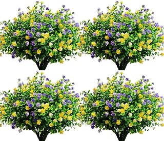 LADADA 12 Bundles Outdoor Plant Flowers, Silk UV Resistant, Outdoor Porch, Home Courtyard, Garden Decoration(Yellow Purple)