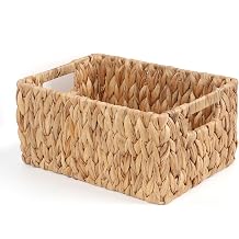 FEIALNDUO Wicker Shelf Baskets, Woven Storage Bins for Shelves Pantry Organizers and Storage with Handles Home Decor Natural, 13.4"D x 9.4"W x 6.5"H