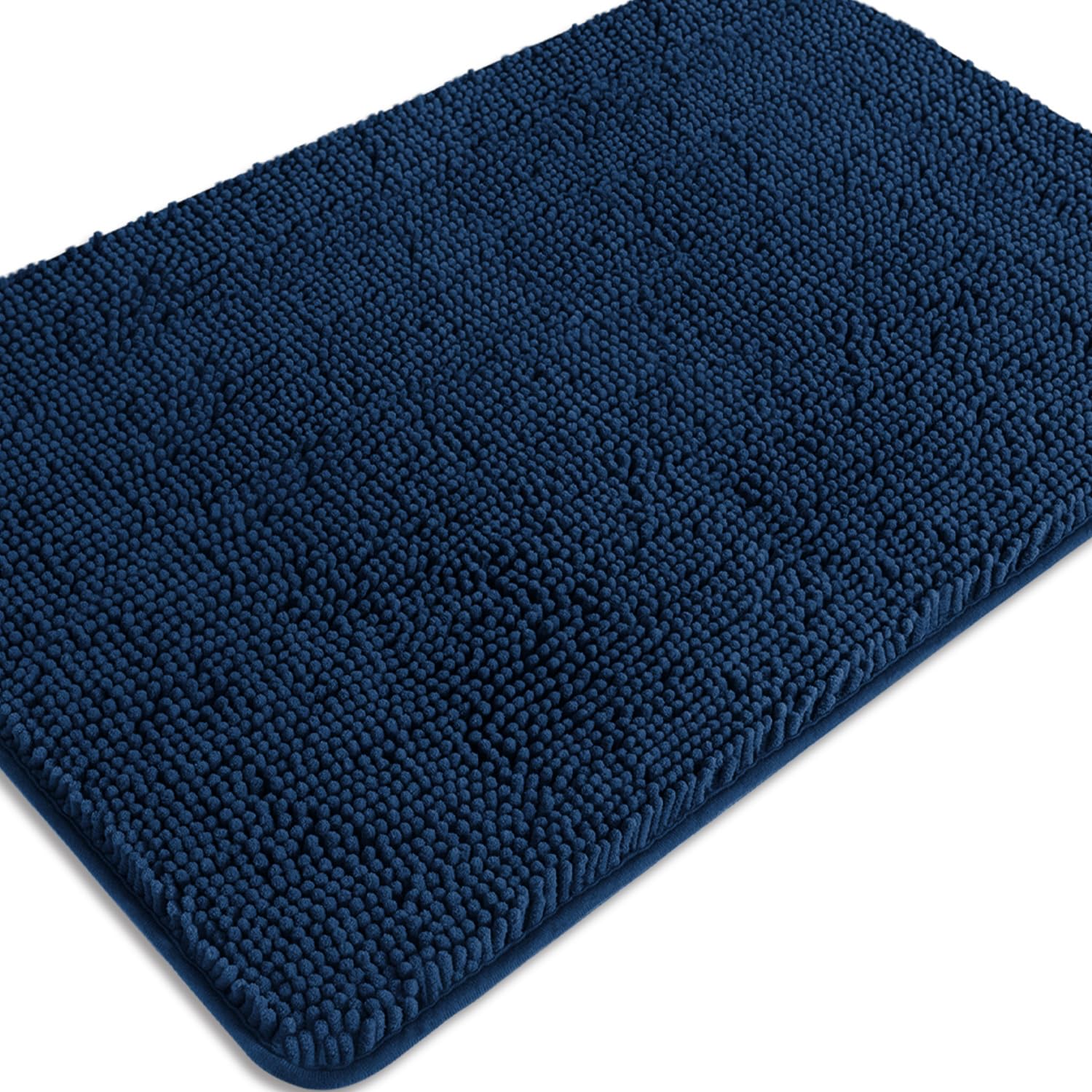 PureSwan Navy Blue Bathroom Rugs – Absorbent and Washable Bath Mat, Non-Slip, Thick Soft Chenille Bath Rugs for Bathroom Floor, Shower, Sink - 24" x
