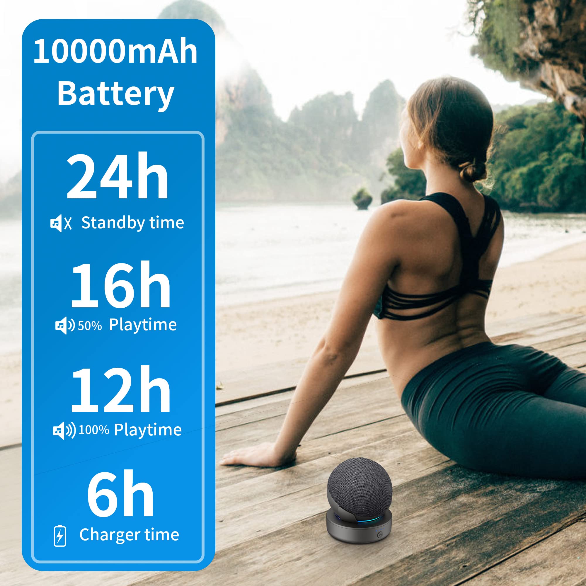 Batterie pour Dot 4/5 génération - 10000 mAh Station de Charge Portable Accessoires Battery Base avec 16 Heures de Temps de Jeu (sans Appareil Dot) (Black)