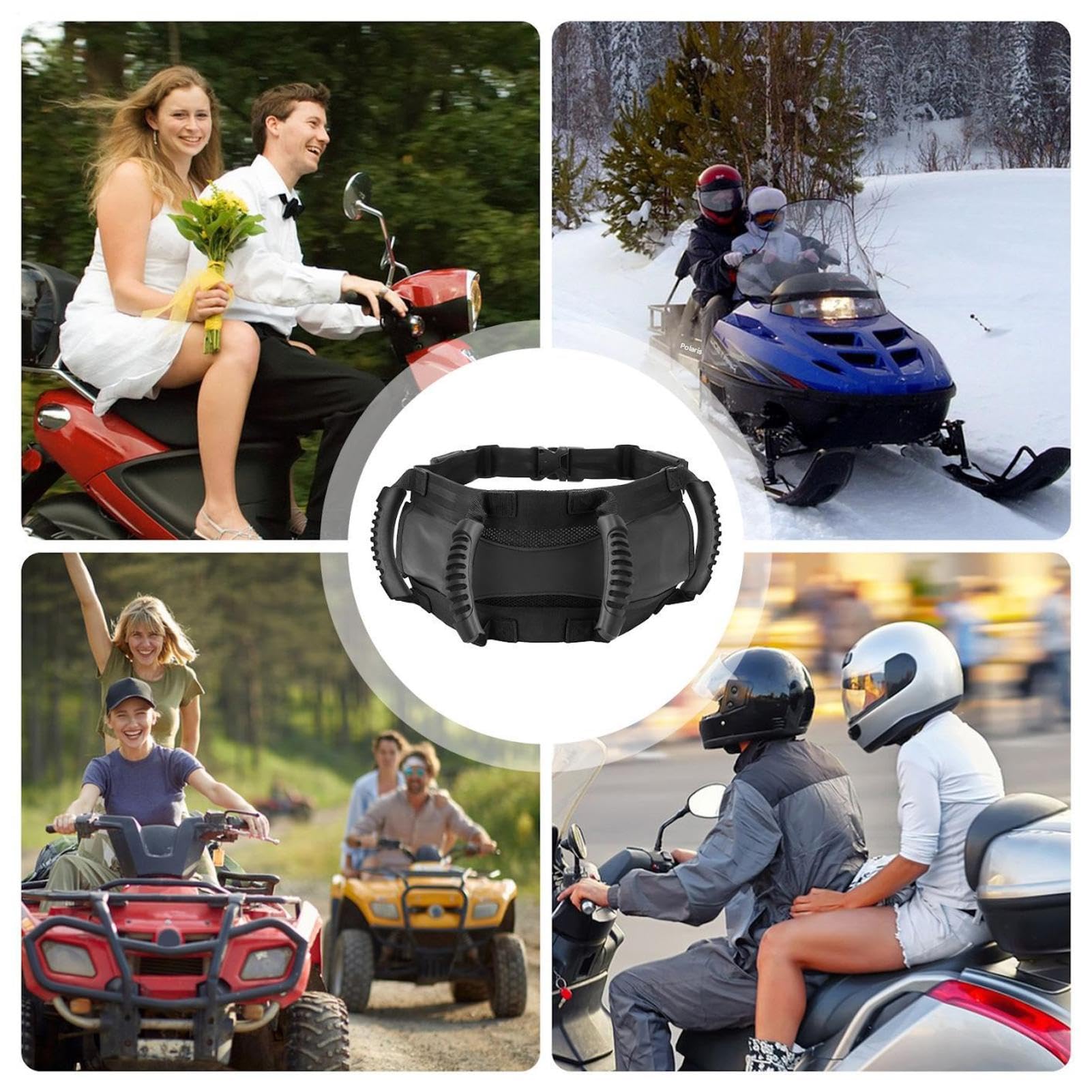Impugnature per moto passeggero – Cintura di sicurezza regolabile | posteriore con maniglie per bambini e adulti | Supporto in tessuto Oxford per scooter a due ruote ATV