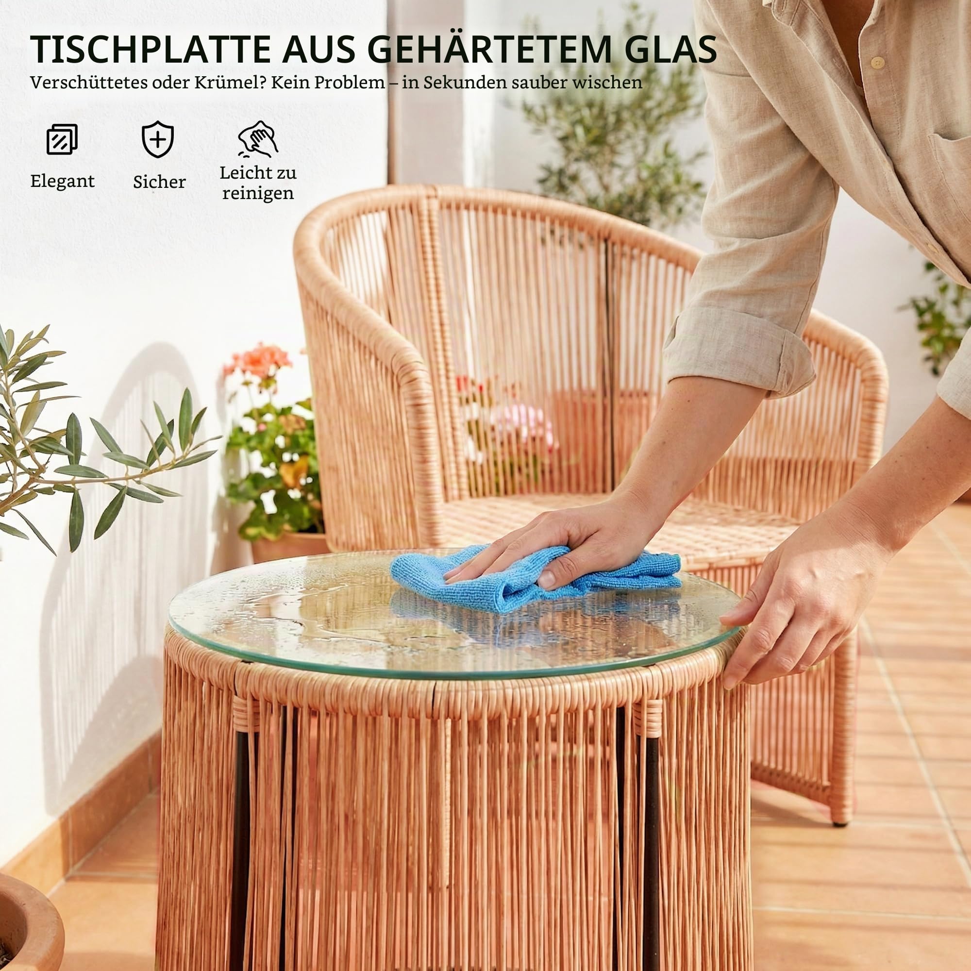 Outsunny Polyrattan Gartenmöbel Set mit Kissen für 2 Personen Cremeweiß