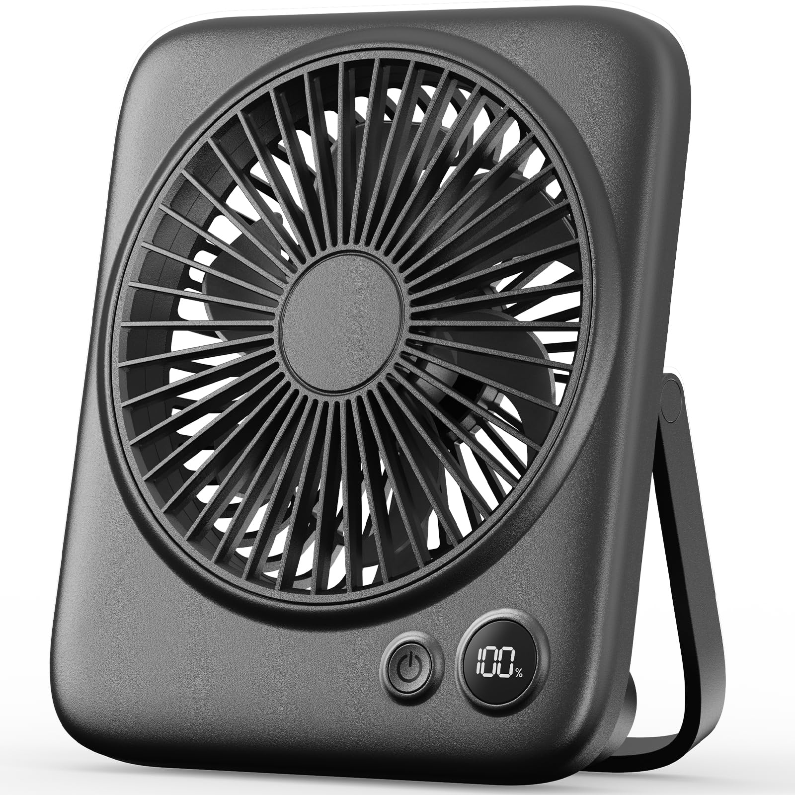 Otlonpe Portable Desk Fan 6.5 Inch, 4000mAh Rechargeable Battery Operated & USB Powered, 23Hrs Cordless Small Personal Fan 4-Speed Quiet for Office Travel Home Sleeping, Led Display, Foldable (Black)