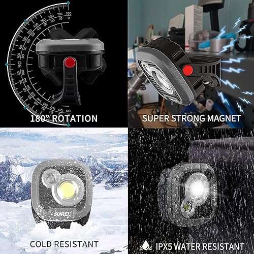 Miniatura 4 de Luz de trabajo magnética recargable LED SUNREI Mechanic Light Power Bank rotación de 180, 1500LM, 6 modos, magnético y gancho, IPX5 impermeable,