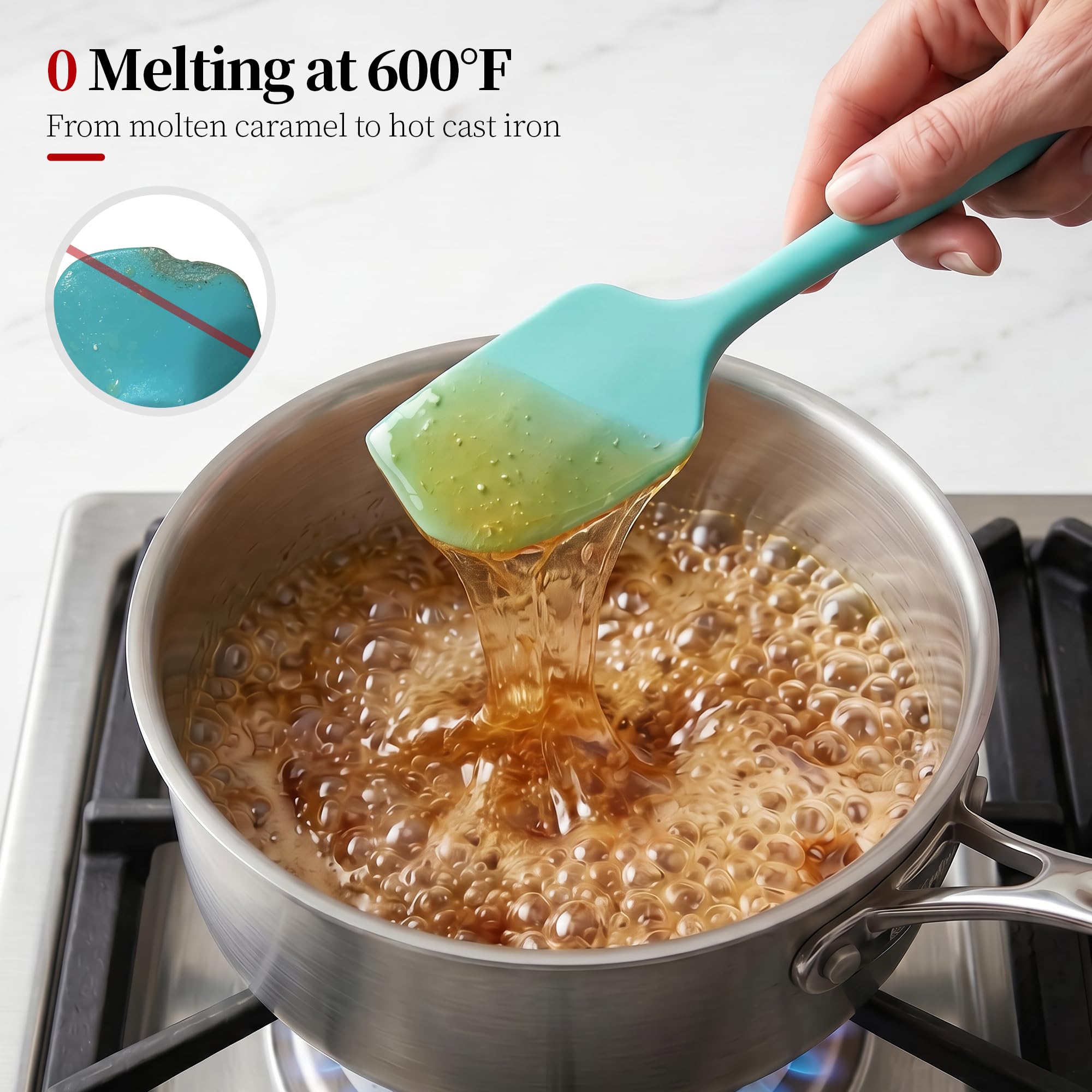 315°C Resistente al Calor 3 Lengua Silicona Cocina, Azul Hielo | Sin Bpa Platino Grado Alimenticio Espatulas Profesional, Flexible Lengua de Gato Para Cocinar Pastelera Reposteria Hornear