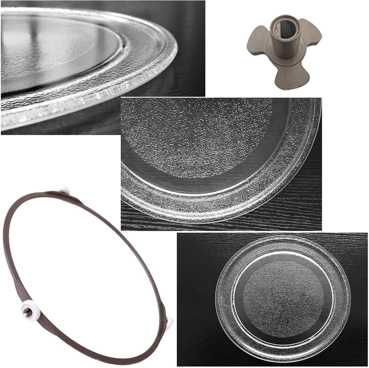 LIGUOYI Smooth Microwave Glass Plate Y-Shaped Bottom Design, Replacement Flat Base Glass Tray Abrasion Resistants with Microwave Turntable Coupler and Ring, for Microwaves Microwave Oven Tray
