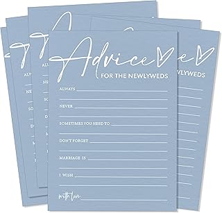 Wedding Advice Cards - Bdvice and Wishes for the Newlyweds Mr and Mrs Bride & Groom Perfect for Bridal Shower Wedding Games and Guest Book Alternative Pack of 25 Minimalist Blue 5x7 Inch Cards - B04