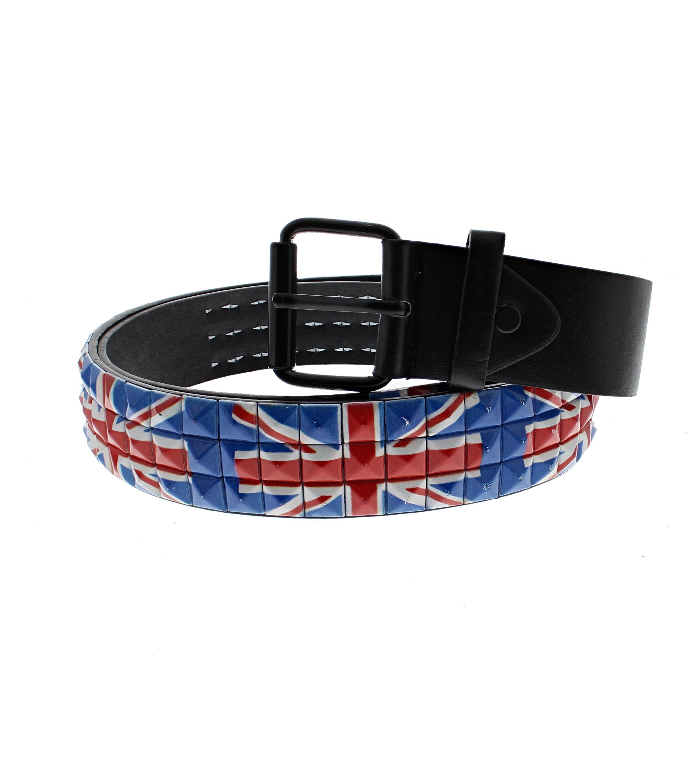 Zac's Alter Ego Union Jack 3 Row Pyramid Studded Belt