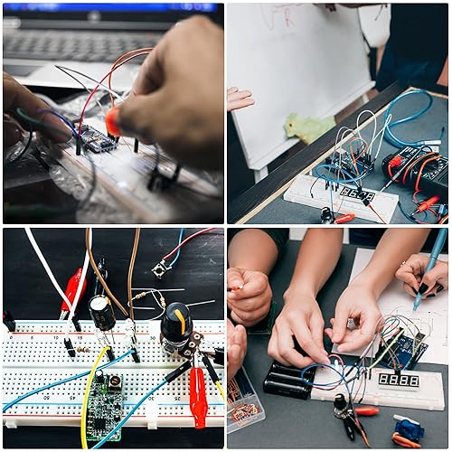 Miniatura 7 de Kit de componentes electrónicos y placa de prueba de PCB, 1400 piezas de componentes electrónicos básicos y 130 cables de puente de placa de pan sin