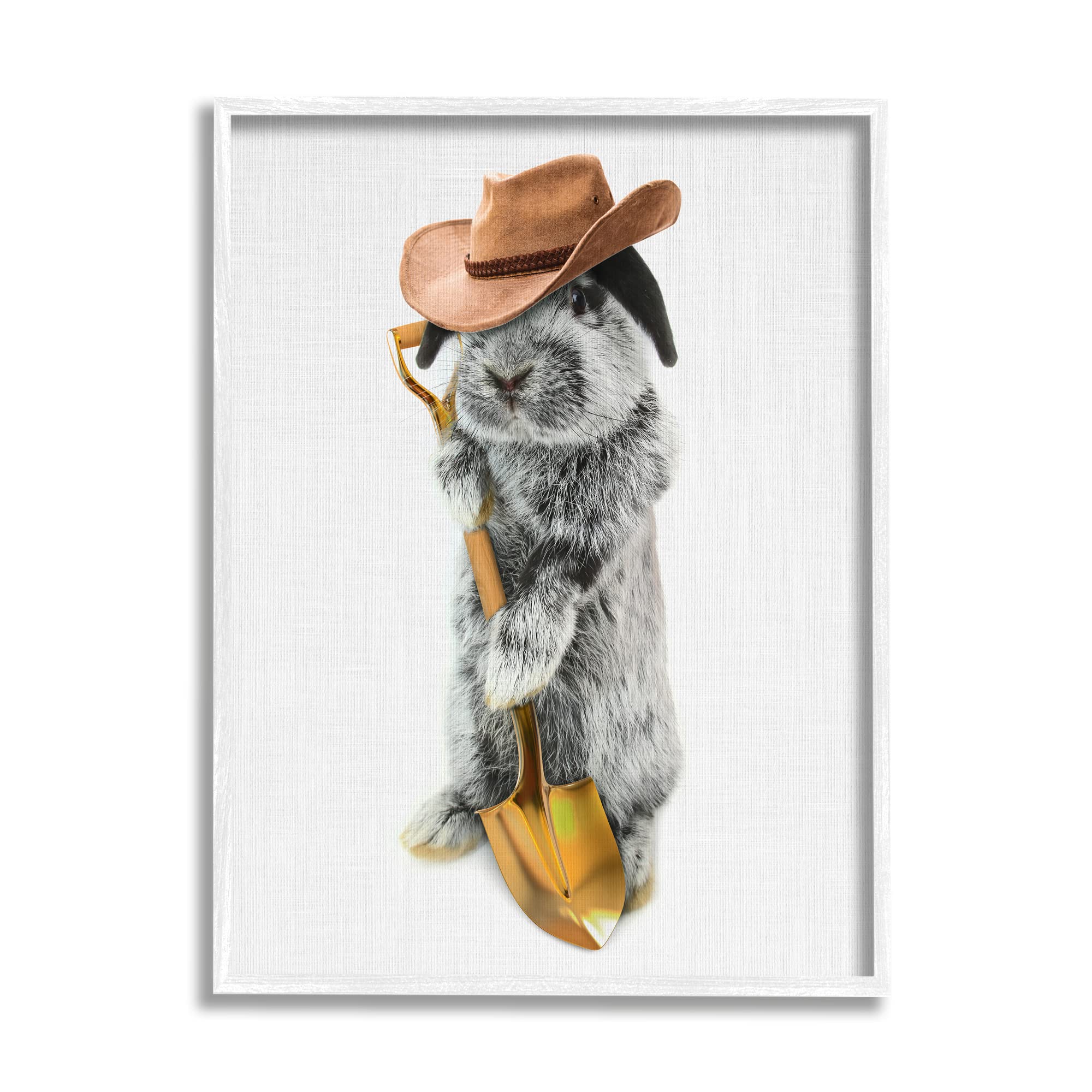 Stupell Industries Grey Country Lop Eared Rabbit Cowboy Hat Shovel, Design by Tai Prints