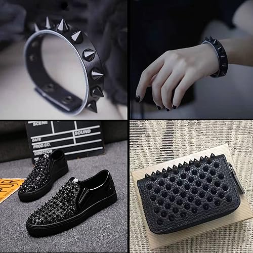 Miniatura 6 de 1 yarda Coser en Spike Stud Remache de espalda plana Punk Rock Trim Cinta de malla Artesanía (negro)