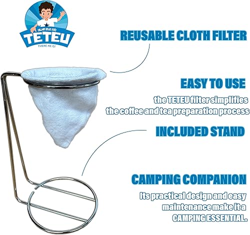 Miniatura 2 de TETEU  Colador de café con soporte  Filtro de café y té de tela reutilizable, sin papel, verter sobre la taza de café, percolador de café hecho a