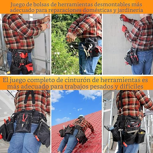 Miniatura 3 de Cinturones de herramientas de 16 bolsillos para hombre con tirantes bolsas de herramientas desmontables y ajustables bolsa y cinturón de