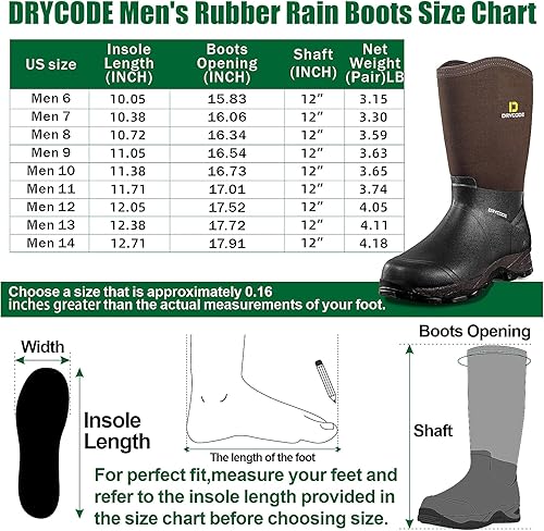 Miniatura 6 de DRYCODE Rubber Boots for Men, 5.5mm Neoprene Mid Calf Rain Boots, Durable Waterproof Hunting Boots(Brown & Camo, Size 6-14)