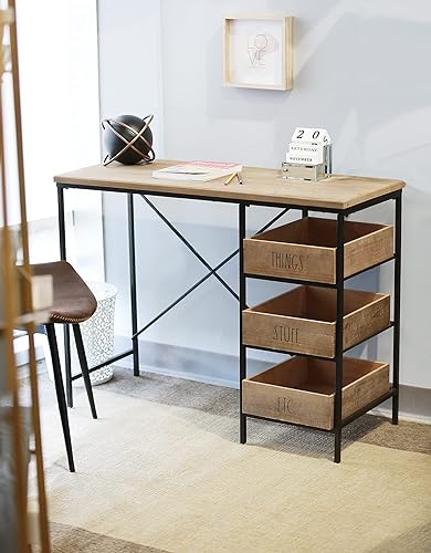 Miniatura 3 de Rae Dunn Escritorio de madera - Escritorio de computadora con cajones, escritorio de escritura, escritorio de trabajo para oficina en casa, mesa de