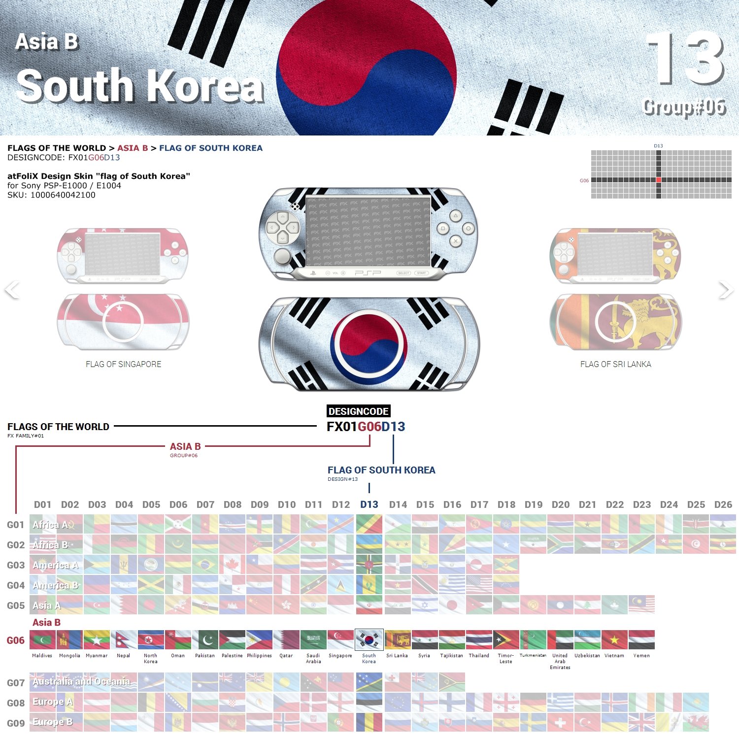 Sony PSP-E1000 / E1004 Design Skin "flag of South Korea" Decal Sticker for PSP-E1000 / E1004