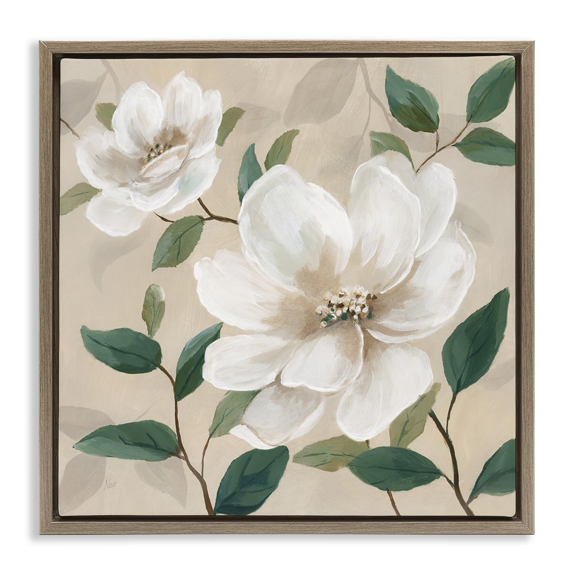 Stupell Industries Montalcino Elm (Textured) 'Serene White Blossom With Leaves'| Floating Frame Canvas Art
