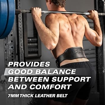 حزام رفع الأثقال Harbinger Pro Leather مقاس 7 مم للقرفصاء ورفع الأثقال الميتة ورفع الأثقال والرفع الأوليمبي مع مشبك مزدوج الشق وملاءمة قابلة للتعديل