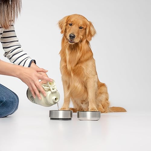 Miniatura 7 de Botella de agua portátil para perros  Dispensador de viaje de acero inoxidable de 32 onzas sin derrames con cuenco integrado, comedor aislado para