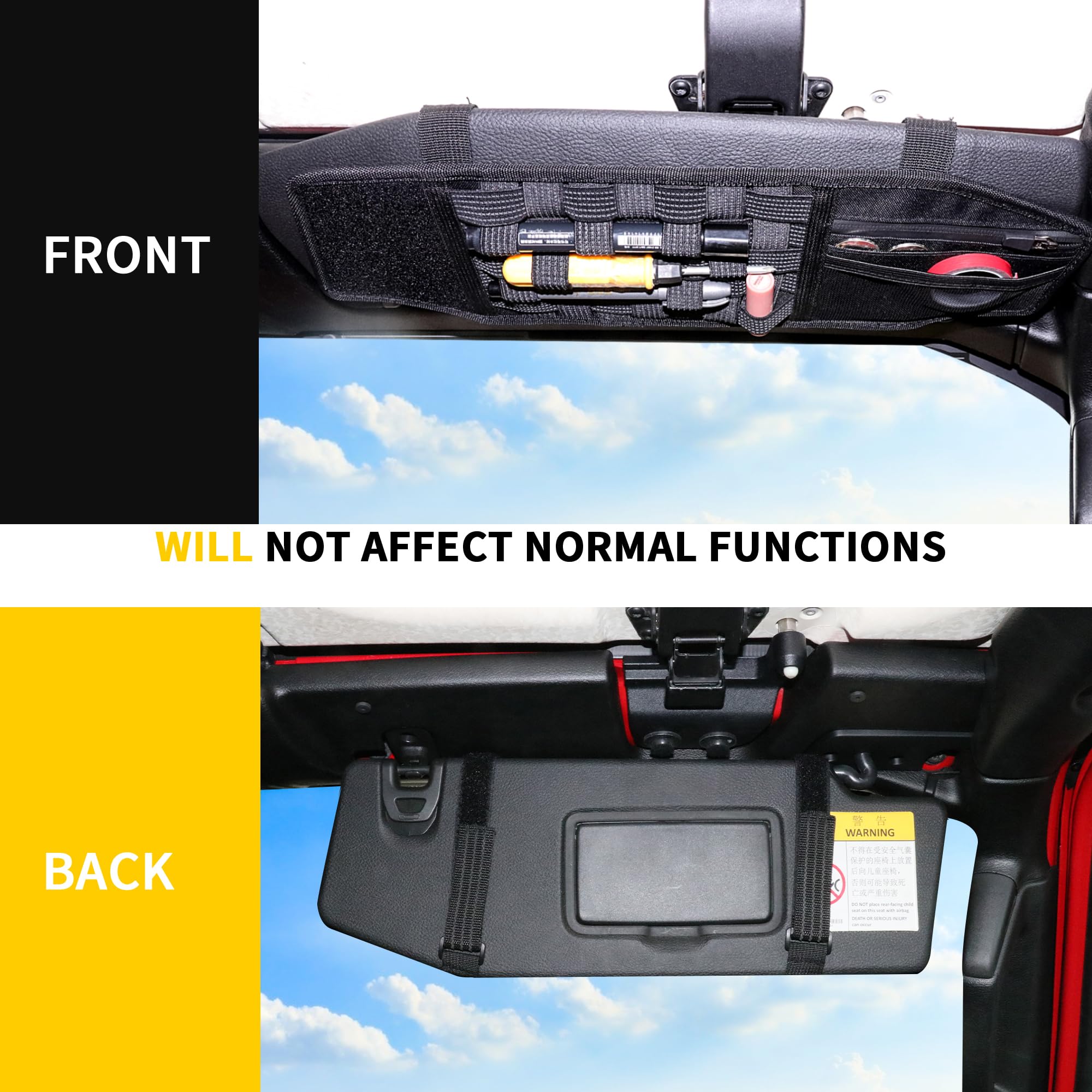 RERPRO Tactical Sun Visor Organizer Visor Storage Compatible With 2018-2025 Jeep Wrangler JL 4XE Gladiator JT Accessories Car Sun Visor Sunglasses - View #3