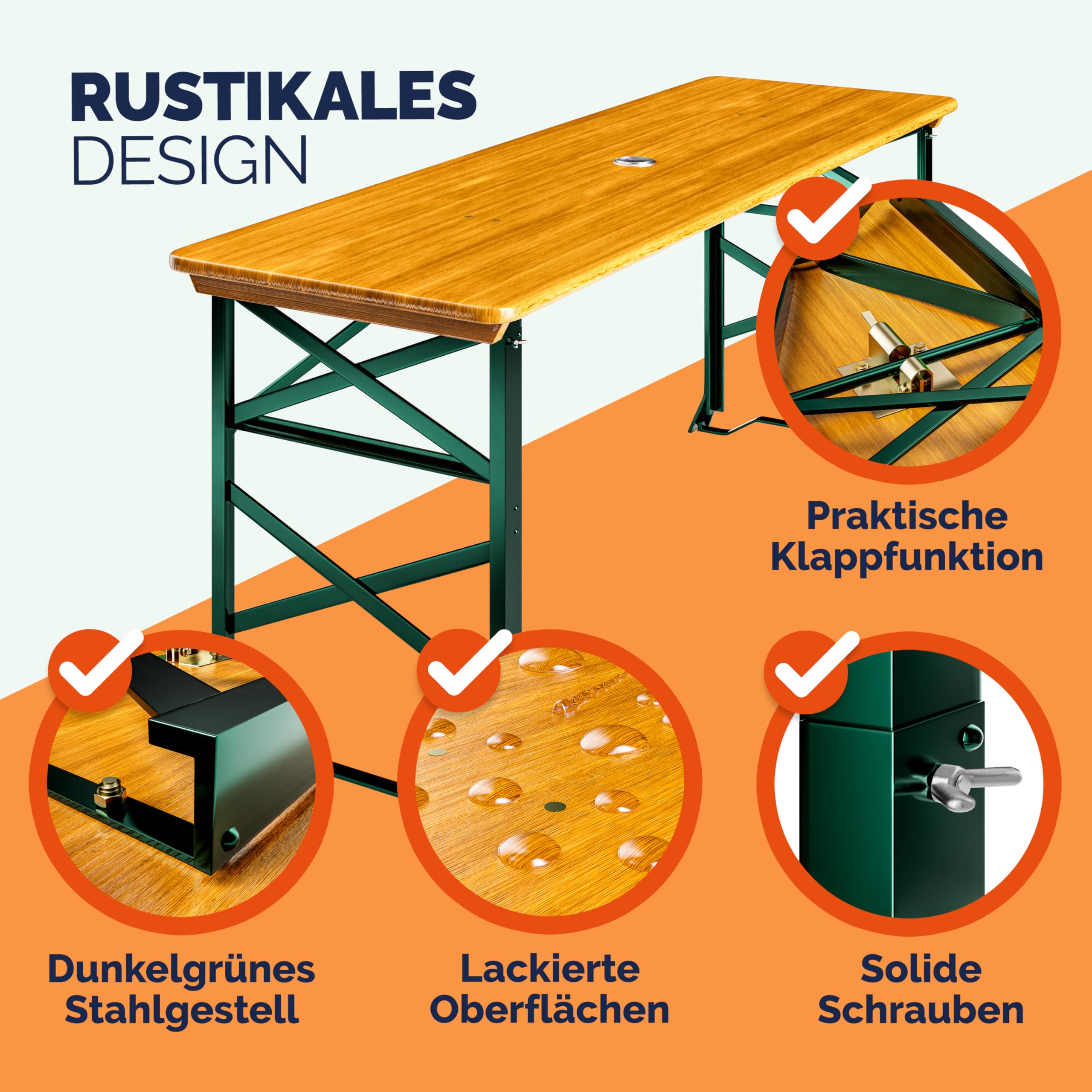 Deuba Bierzelttisch Höhenverstellbar Klappbar Hoch Outdoor Breit Holz XXL Buffettisch 170cm Bierzeltgarnitur Stehtisch Bartisch Partytisch Klapptisch