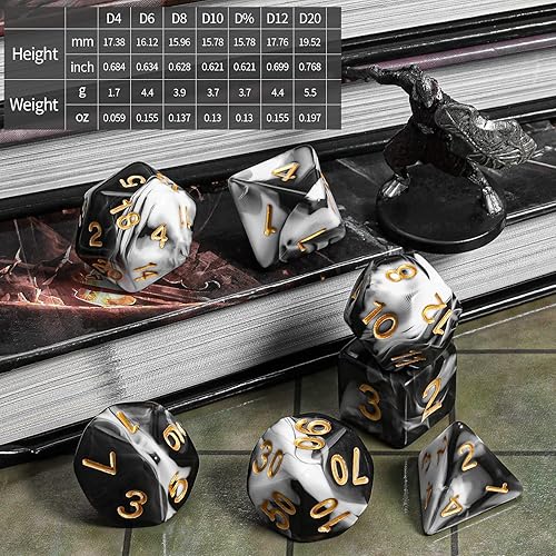 Vista 191 de CiaraQ DND - Juego de dados poliédricos con una bolsa de dados negra para juegos de mesa de rol D&D RPG MTG Rojo mezclado con naranja + purpurina