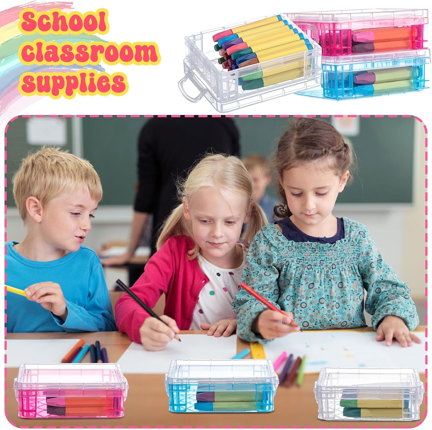 Suzile 25 Pcs Bulk Plastic Crayon Boxes Pencil Case for Class,Colorful image 5
