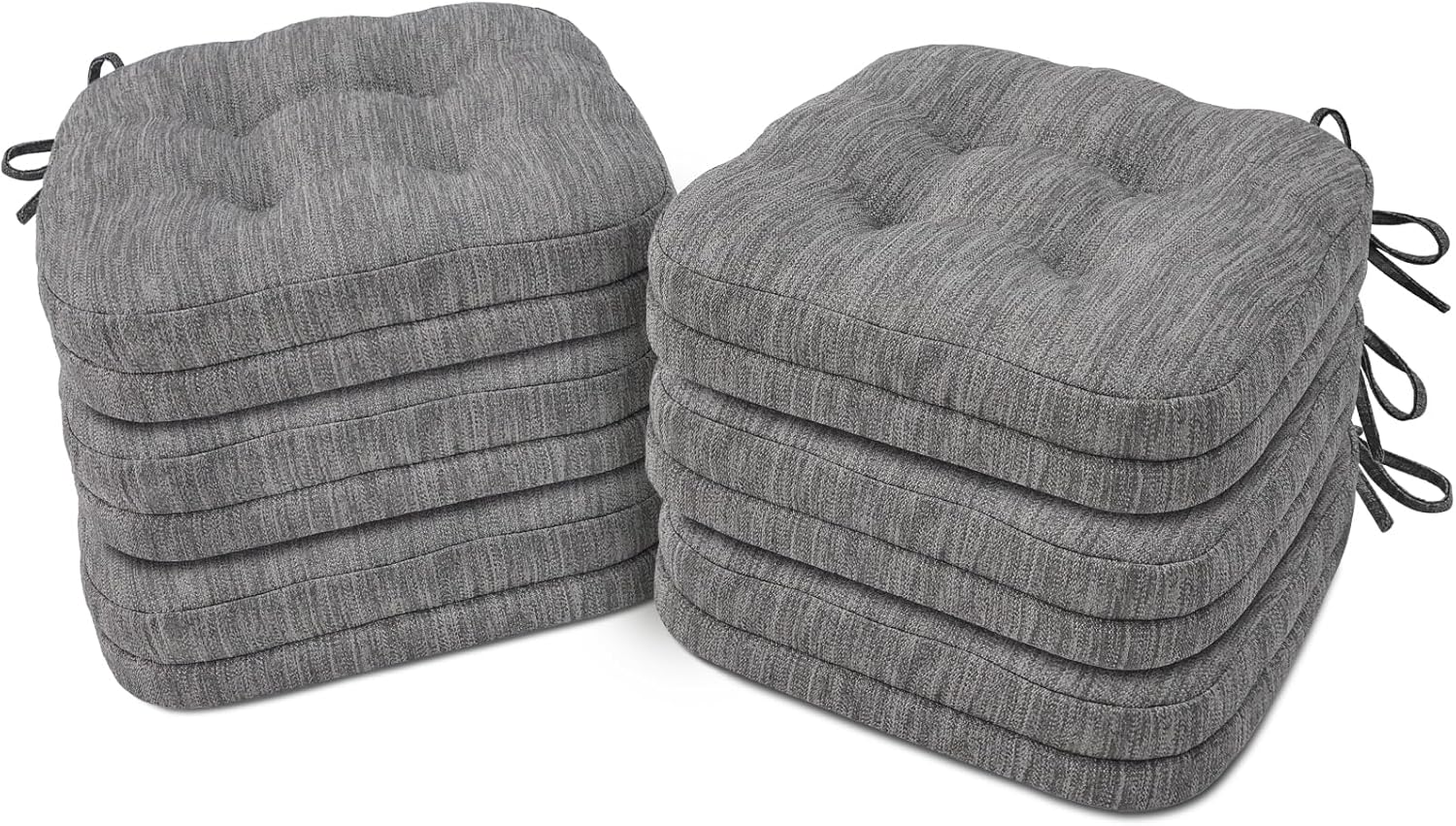 Shinnwa Dining Chair Cushions Set of 6, Dual-Layer Memory Foam Kitchen Chair Cushions, Patented Design Seat Pads with Ties, 16.5 x 16.5 x 3.5in, 6 Pack, Grey