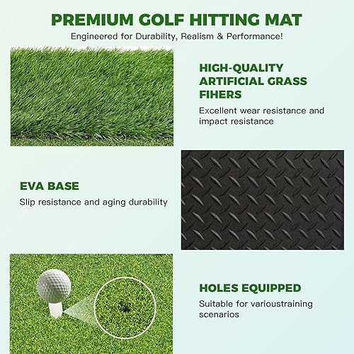 Miniatura 3 de Alfombrilla de golf de doble césped premium con espuma EVA de 0.394 pulgadas y respaldo de goma, antideslizante, antideformación, diseño resistente