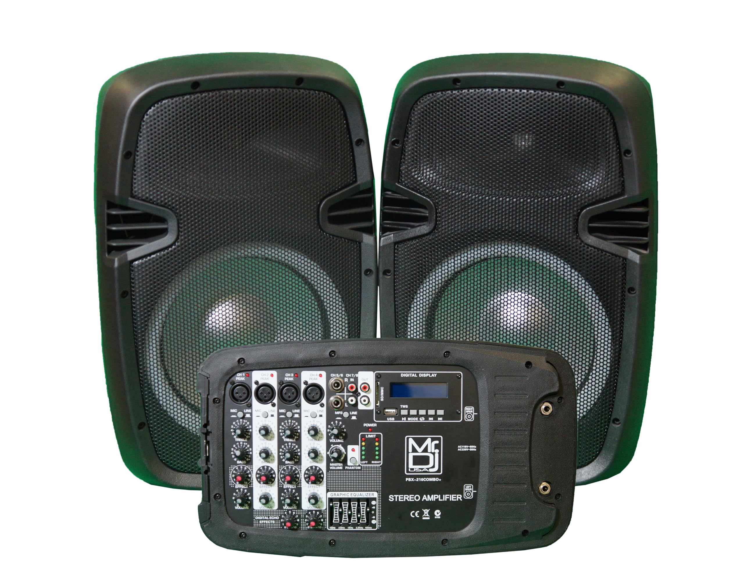 MR DJ PBX210COMBO Bluetooth SpeakerPortable All in One Personal PA/DJ KTV System 2X 10 3000W Bluetooth Active Speaker with Detachable Mixer & Stands
