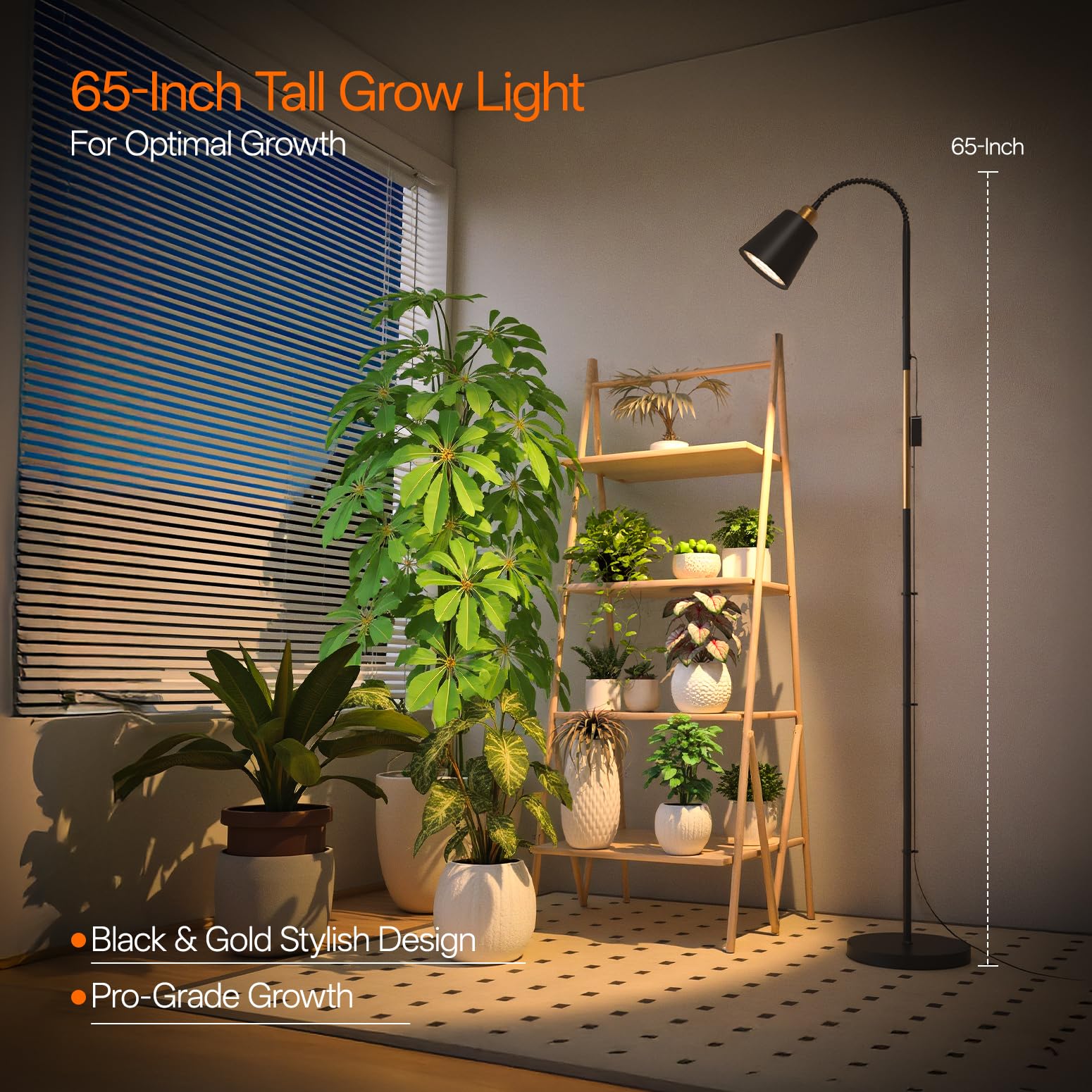 Bstrip - Luz de cultivo para plantas de interior, luz de crecimiento de 65 pulgadas de alto, luz LED de planta no regulable de 18 W con lente óptica, luz de planta de espectro completo con cuello de