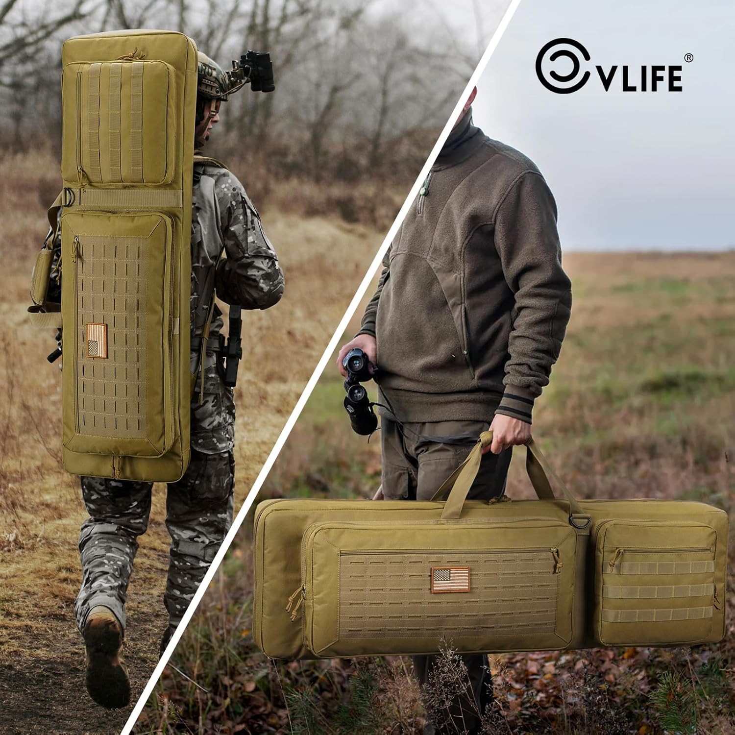 CVLIFE 42" Soft Rifle Case Rifle Bag Double Long Gun Bag Gun Case Rifle Backpack, with Backpack Straps and Lockable Zipper for Gun Storage and Transportation and Outdoor Hunting Shooting - Image 8