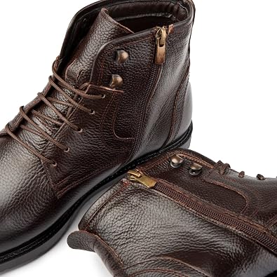 Rico Genuine Leather Lace Up Rubber Sole Men's Fur Boots, Fur Boots Inside