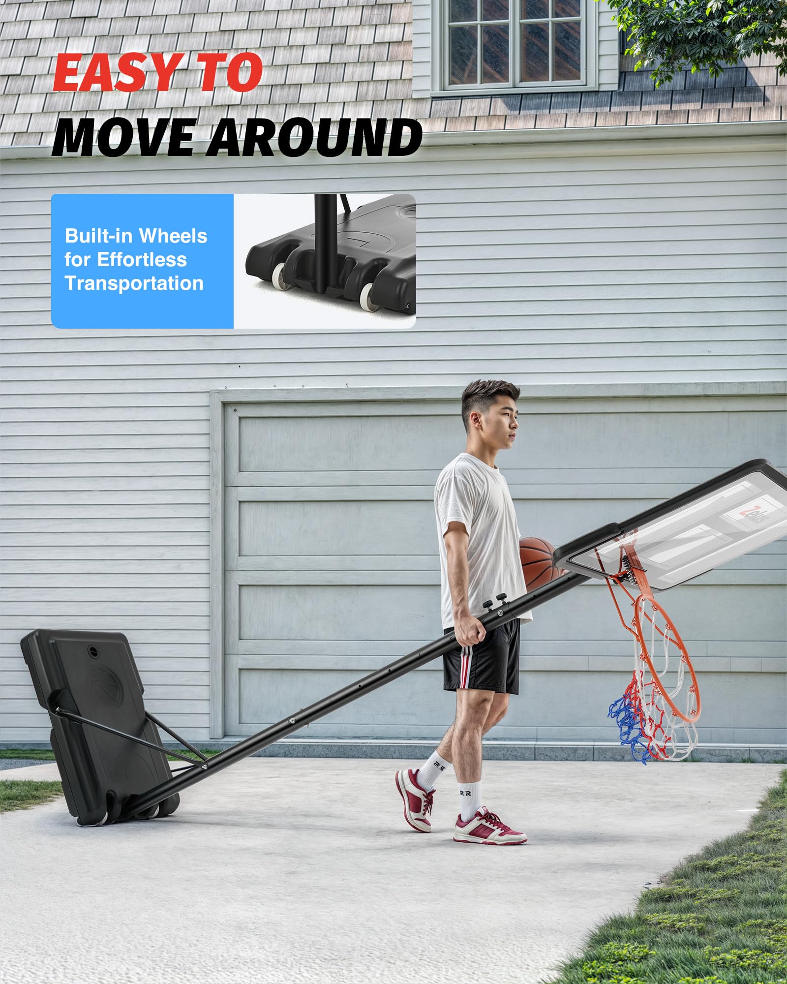 LIFERUN Basketbalmand, mandhoogte verstelbaar van 135 tot 305 cm, met 110 x 71 cm achterwand, geschikt voor volwassenen, jongeren, kinderen, voor achtertuin, garage, binnen LIFERUN Basketbalmand, mandhoogte verstelbaar van 135 tot 305 cm, met 110 x 71 cm achterwand, geschikt voor volwassenen, jongeren, kinderen, voor achtertuin, garage, binnen