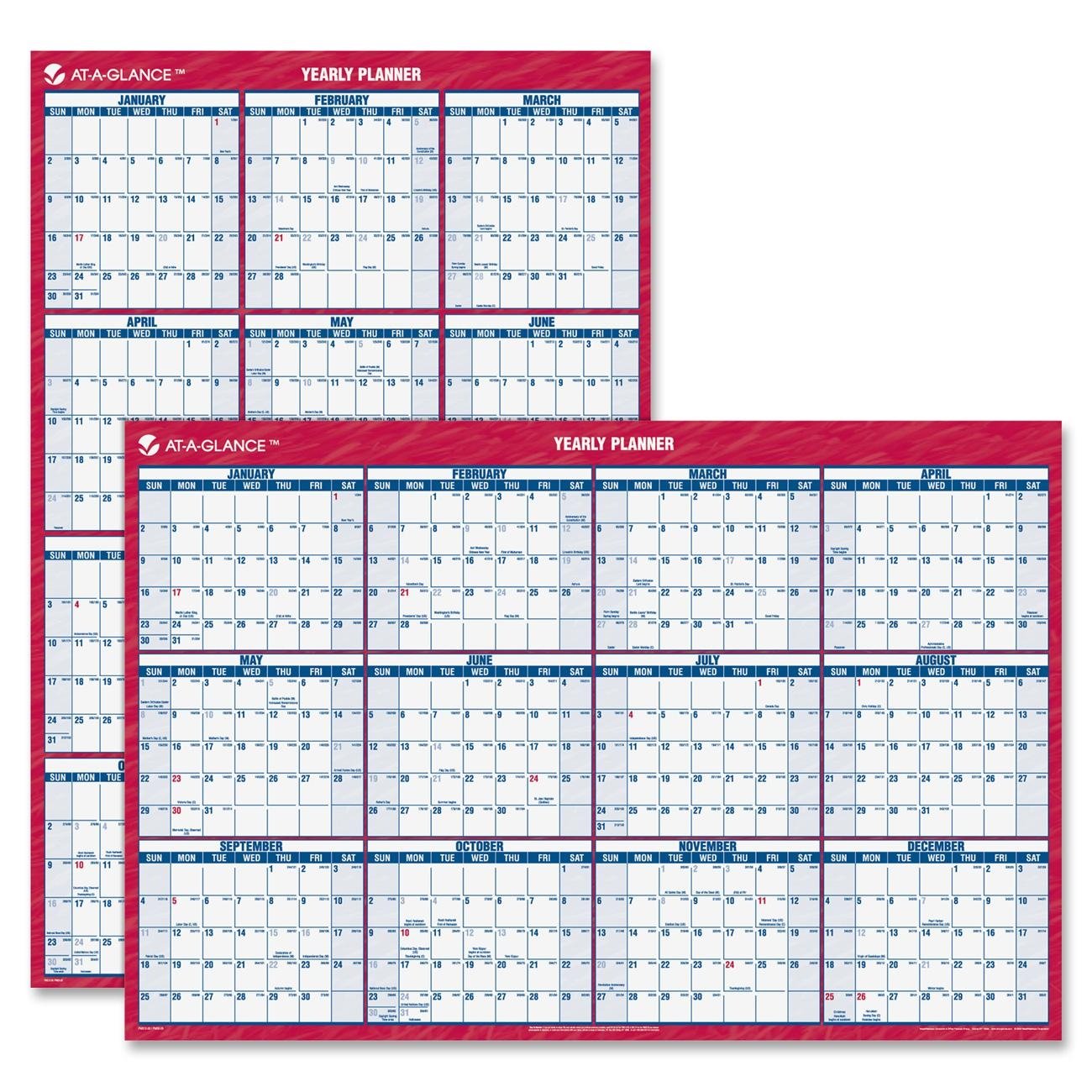 At-A-Glance PM2628 Erasable Vertical/Horizontal Wall Planner 24 x 36 Blue/Red 2018