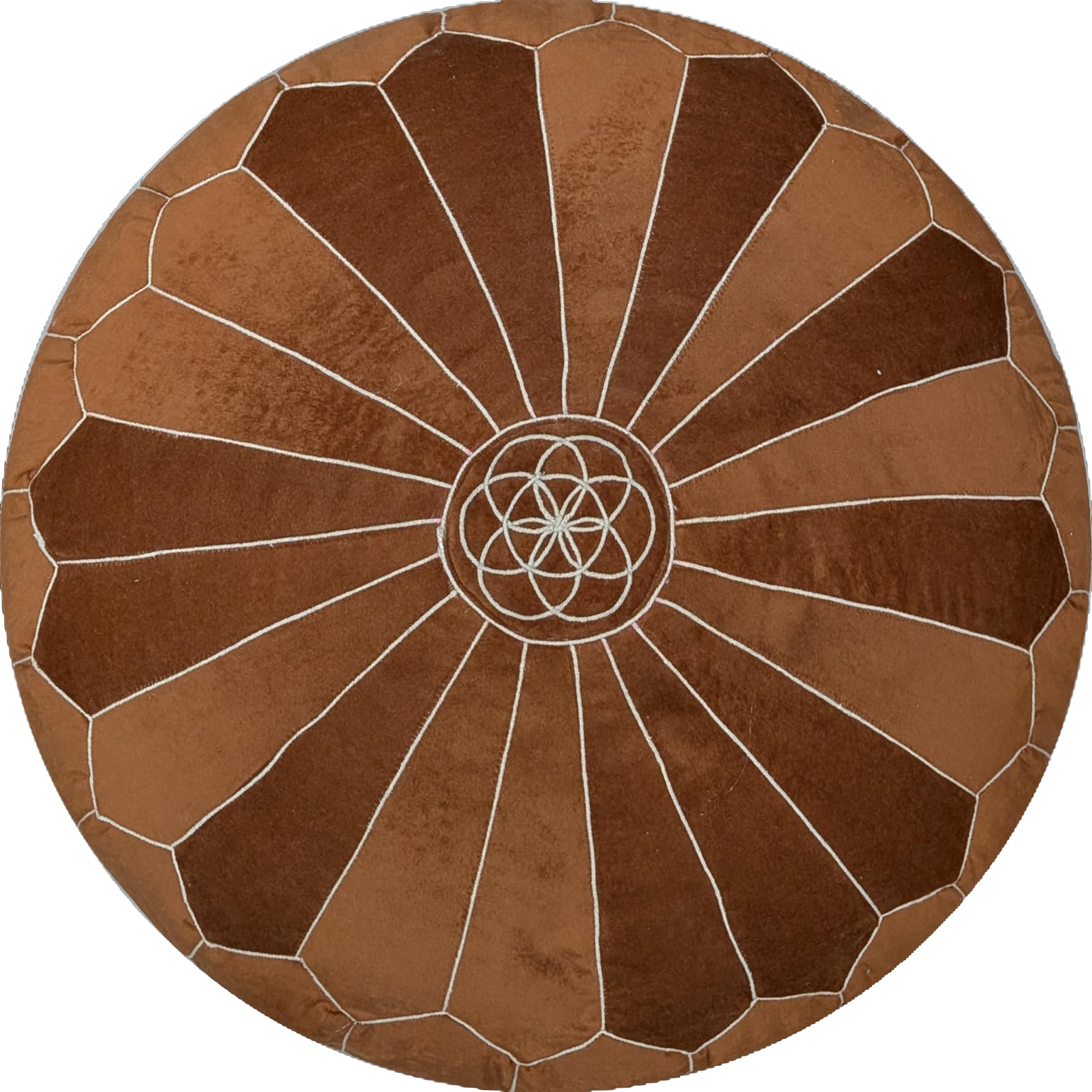 Pouf da pavimento in velluto marocchino arancione bruciato, cuscino rotondo ottomano con ricamo mandala, cuciture a pannello fatte a mano, seduta da pavimento bohémien, per soggiorno, meditazione e