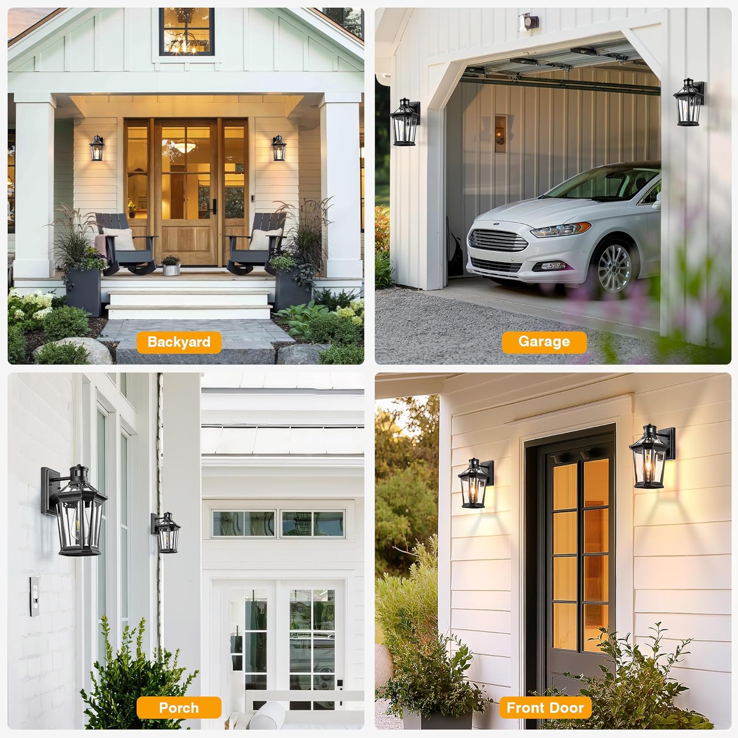 VIANIS Black 2 Pack Outdoor Lights for House, Dusk to Dawn Porch Light Lantern, Exterior Lighting for House Wall Mount, Motion Sensor Light Outside for Garage, Brightness Distance Adjustable