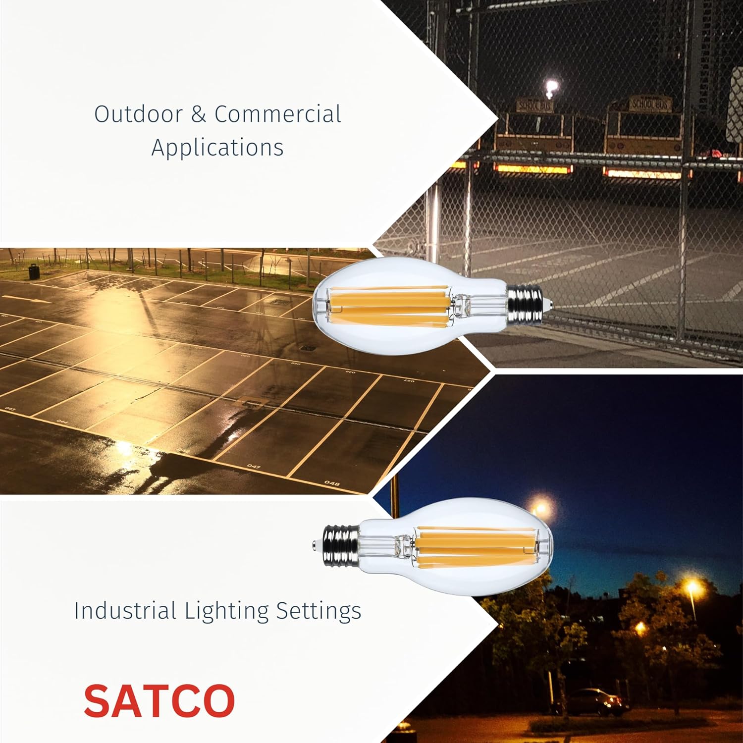 Satco S13186 28W LED HID Replacement Bulb, ED28, 2200K Warm White, 4200 Lumens, Extended Mogul Base (EX39), Clear Lens, 120-277V, Ballast Bypass, IP65 Wet Rated, Enclosed Fixture Approved