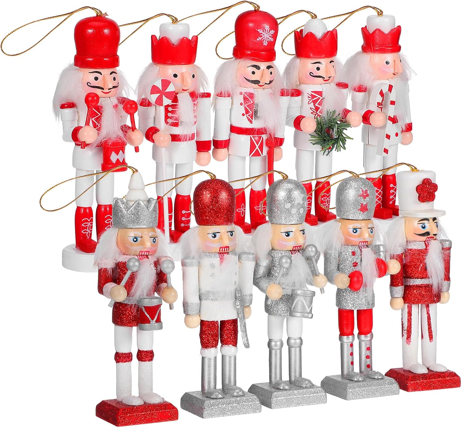Baluue 10pcs Wooden Christmas Nutcracker Figurines 13cm Xmas Nutcracker Decorations Indoor Holiday Festival Desktop Ornaments for Home and Xmas Scene Layout
