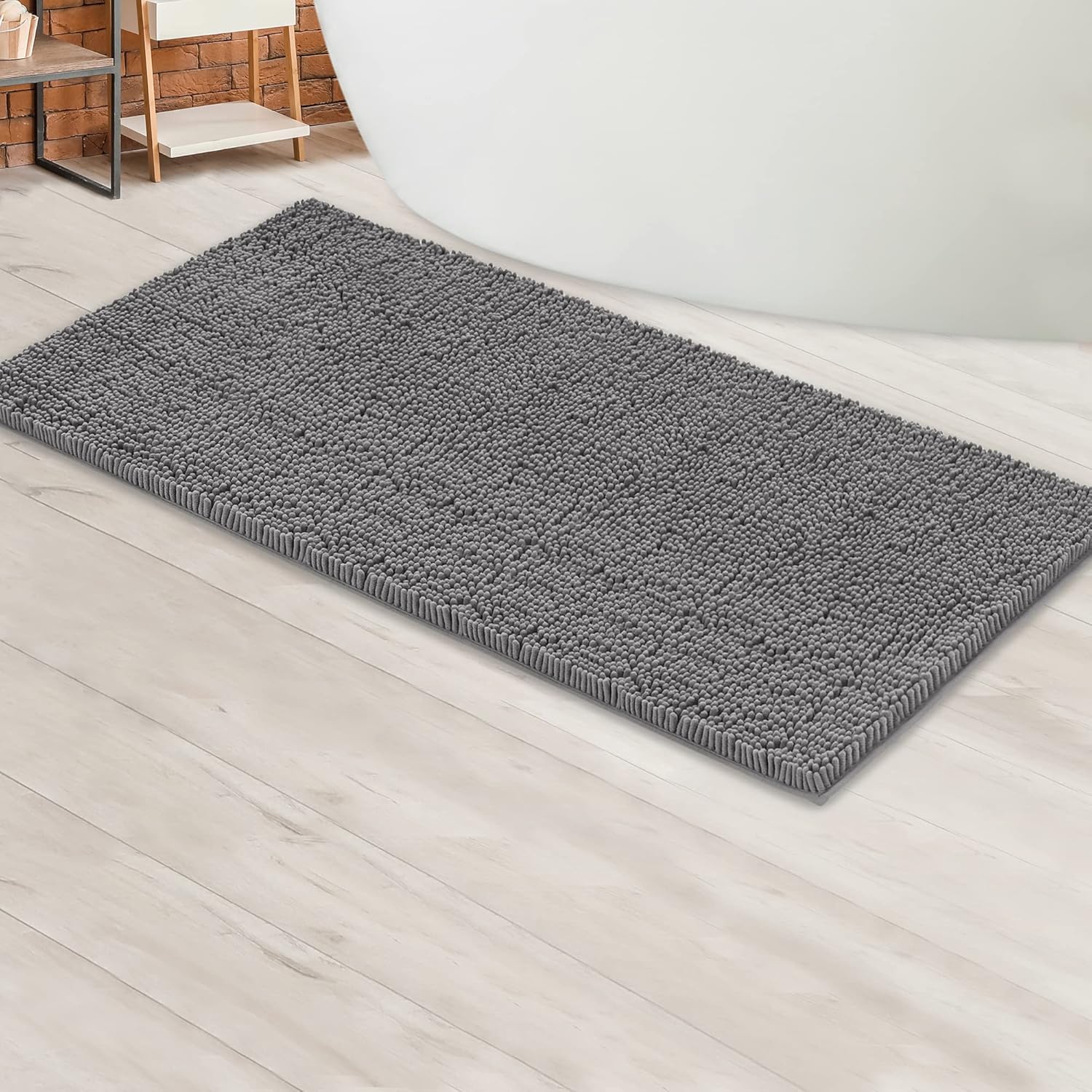 ITSOFT Plush Microfiber Long Runner - Non Slip Soft Bathroom Rug, Absorbent Machine Washable Chenille Bath Mat | Quick Dry Carpet, Great for Bath, Shower, Bedroom, or Door Mat (Charcoal Gray, 61x31) 61 x 31 Inch Charcoal Gray