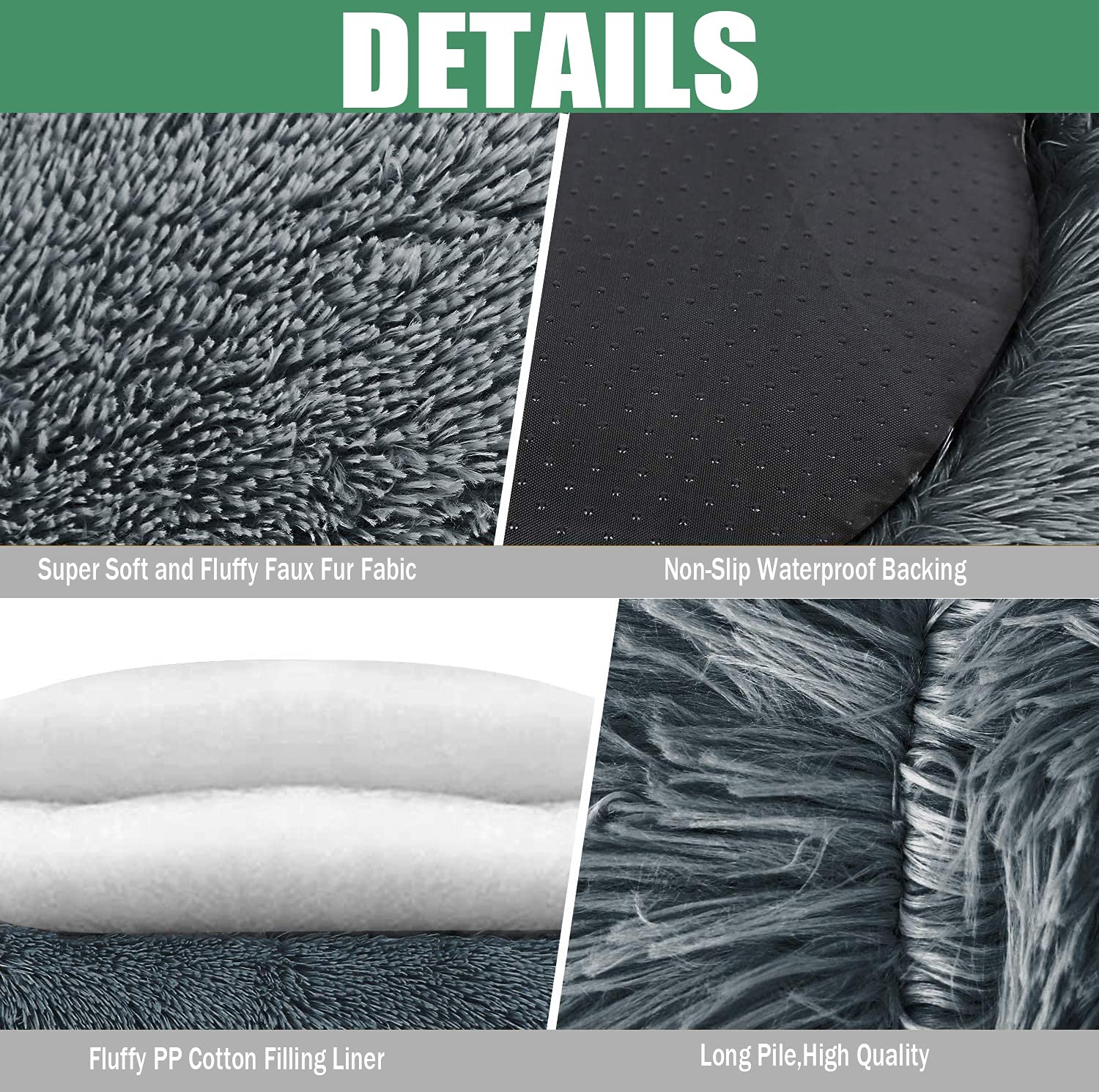 Camas calmantes de pelo sintético para perros, cama calmante para perros y gatos, lavable, redonda, almohada mullida para interiores con parte inferior antideslizante, color degradado, caqui,