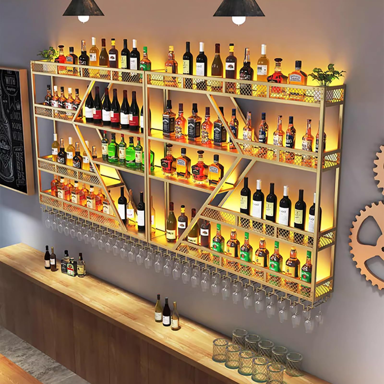 Portabottiglie da parete con portabottiglie leggero e gancio per bicchieri, elegante contenitore per vino per cucina o cantina, design salvaspazio per gli amanti del vino
