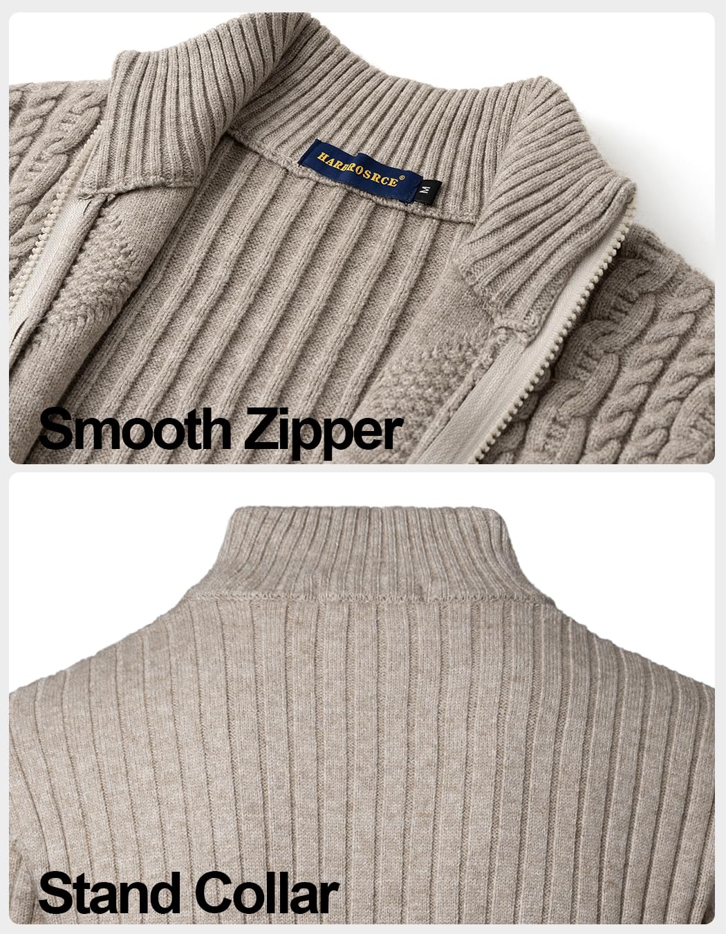 Cardigan Homme Col Montant Veste Maille Torsadée Pull Chandail Maille Zippé Slim Fit Veste Automne Hiver Couleur Unie